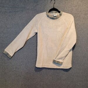 ATTRACTION Fleece Pullover Sweater Multicolored Trim Crew Neck Long Sleeve Women